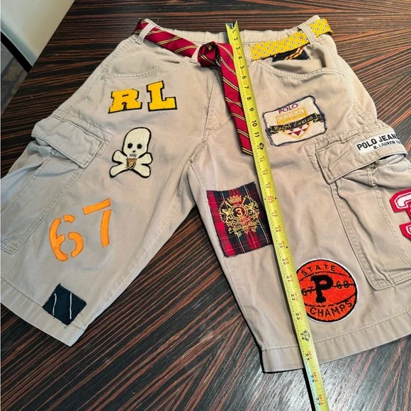 Ralph Lauren cargo firefighter tan canvas shorts P-Wing patches Men 30 waist - Picture 6 of 16